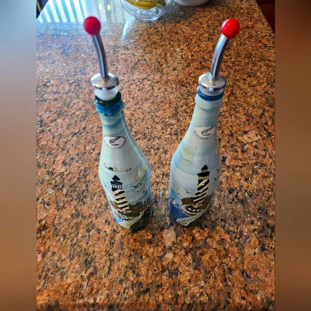 Hand Painted Oil and Vingar Bottles X2